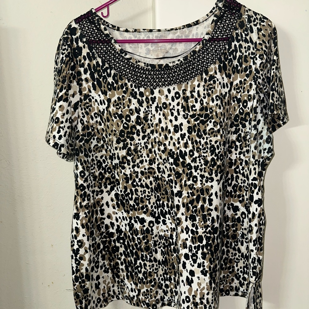 Leopard Print Women's Top with Beaded Neckline